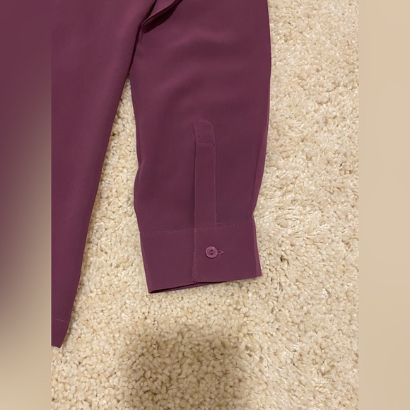 PURPLE LONG SLEEVE COLLARED VNECK MESH SEE THROUGH BLOUSE BUTTON ROLL UP CUFFS - Picture 4 of 13